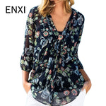 ENXI Floral Print Maternity Clothes Pregnant Women Pregnancy Tee Embarazada Fashion Chiffon T-shirt V-neck Womens Clothing