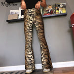 Hugcitar high waist leopard print flare leggings 2018 autumn winter women fashion sexy bodycon trousers club pants