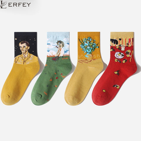 LERFEY Creative Harajuku Kawaii Happy Socks Men Women Cartoon Painting Print Funny Socks Cute Couples Casaual Sock